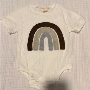 White Baby One-Piece Bodysuit with Neutral Rainbow